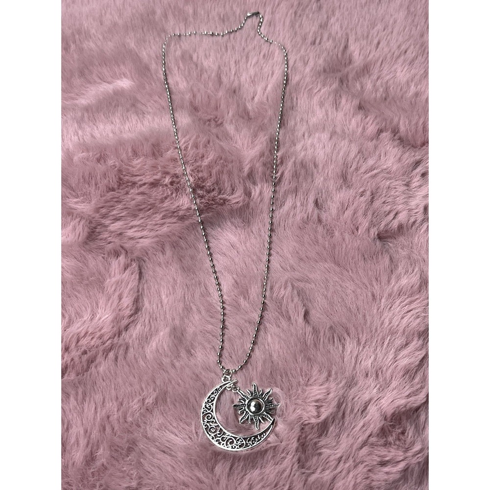 Crescent Moon Pendant Necklace , Sun And Moon Charm Stainless Steel 22"
